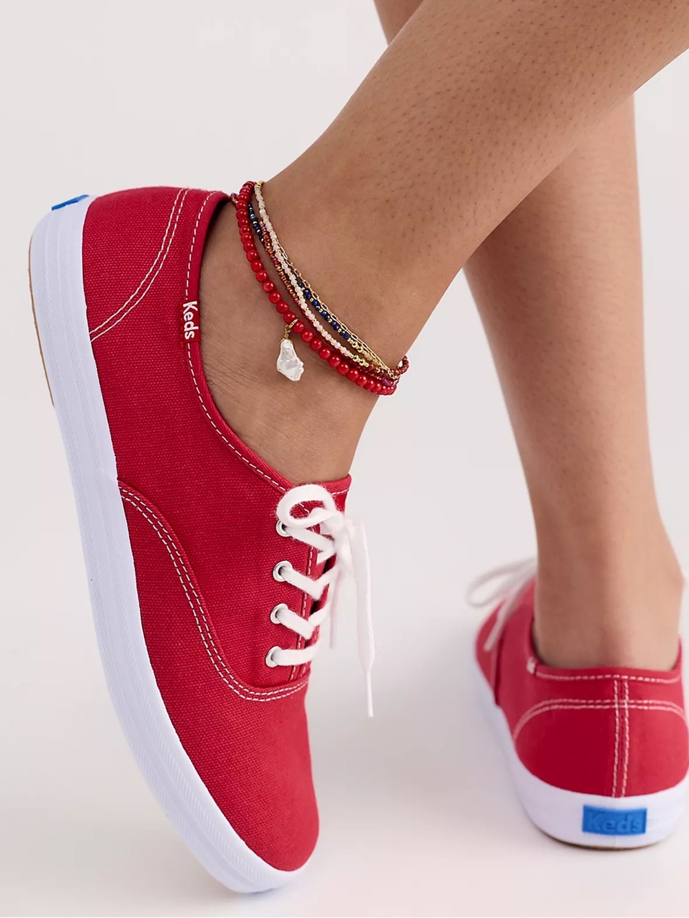 Keds Red Canvas Low-Top Sneakers with White Laces